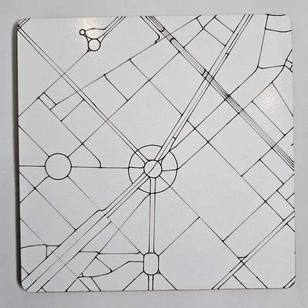 Vector line map engraved on wood showing street patterns